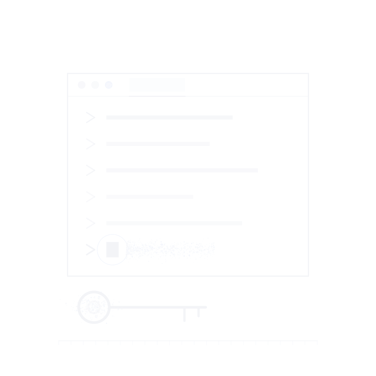 A terminal frame with a caret at the live prompt and a key drawn beside it