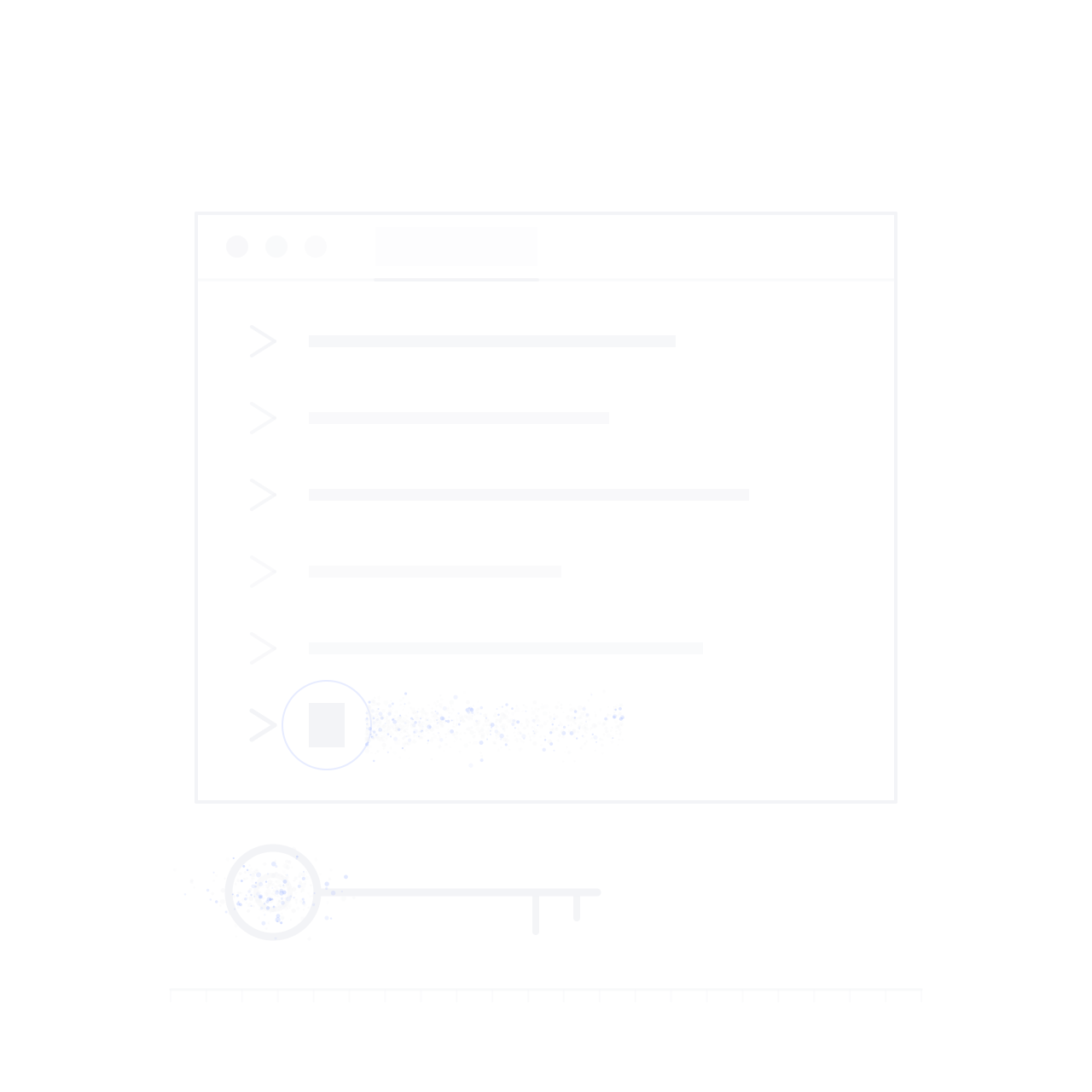 A terminal frame with a caret at the live prompt and a key drawn beside it